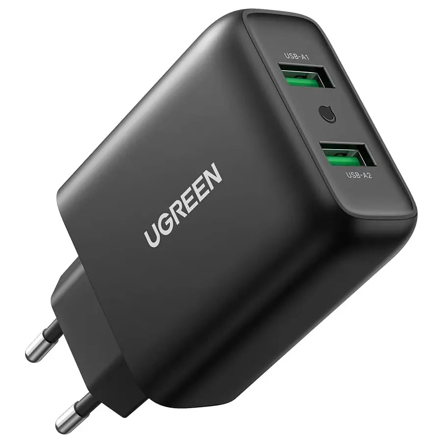 UGREEN 36W 2-Port USB Charger, QC 3.0 Fast Charging Up to 3A, 100-240V Input, Model 10216