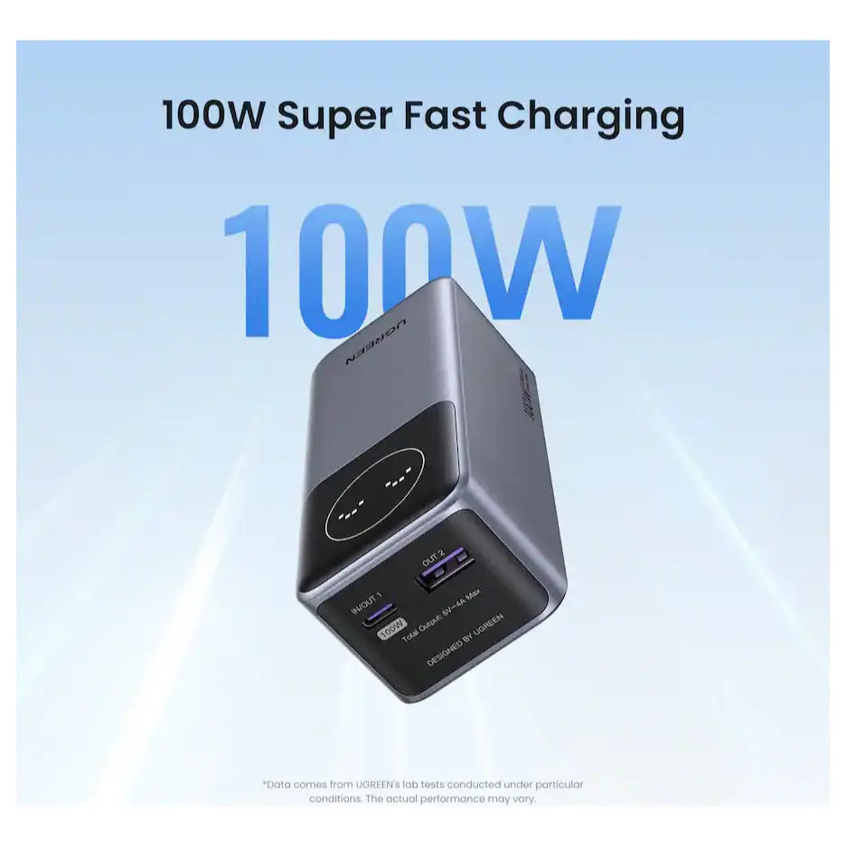 UGREEN Nexode Power Bank, 12000mAh, 100W PD PPS Fast Charging, 1 USB-C and 1 USB-A, Smart Display, 35526B