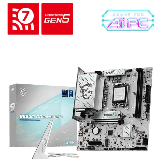 MSI B860M GAMING WIFI Motherboard, Intel B860 Chipset, LGA1851, DDR5 9066+MT/s, PCIe 5.0 x16, 2x M.2, Wi-Fi 7, Realtek 5Gbps LAN
