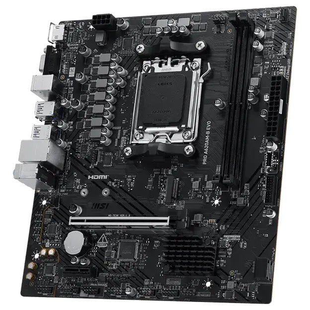 MSI PRO A620AM-B EVO Motherboard, Socket AM5, AMD A620A Chipset, DDR5 6800+MT/s OC, PCIe 4.0 x16, Gen 4 x4 M.2, 2.5G LAN, mATX