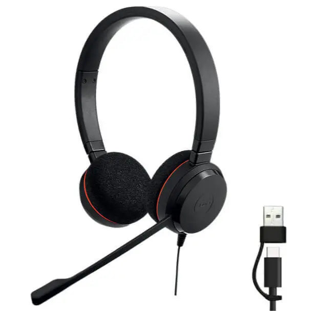 Jabra Evolve 20 MS Stereo USB-C and USB-A Wired Headset, 28mm Speakers, Noise-Cancelling Microphone, In-Line Controls, Busylight Indicator
