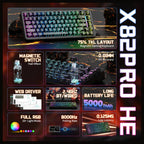 ATTACK SHARK X82PRO HE Wireless Rapid Trigger Gaming Keyboard, 75% Layout Tri-Mode Magnetic Keyboard With 0.01mm RT Accuracy, Up to 8000Hz Polling Rate, Gorgeous RGB Backlight, Black Contours