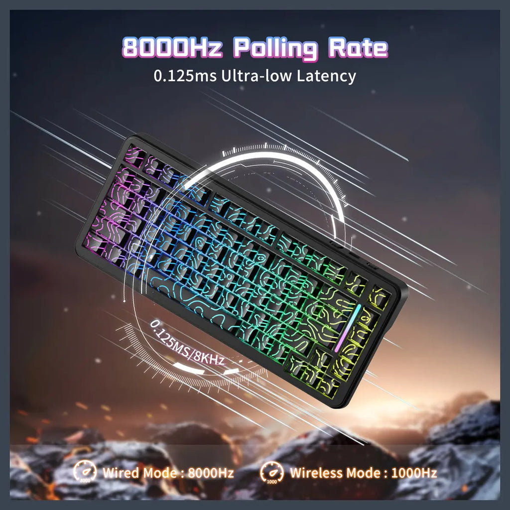 ATTACK SHARK X82PRO HE Wireless Rapid Trigger Gaming Keyboard, 75% Layout Tri-Mode Magnetic Keyboard With 0.01mm RT Accuracy, Up to 8000Hz Polling Rate, Gorgeous RGB Backlight, Black Contours