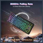 ATTACK SHARK X82PRO HE Wireless Rapid Trigger Gaming Keyboard, 75% Layout Tri-Mode Magnetic Keyboard With 0.01mm RT Accuracy, Up to 8000Hz Polling Rate, Gorgeous RGB Backlight, Black Contours