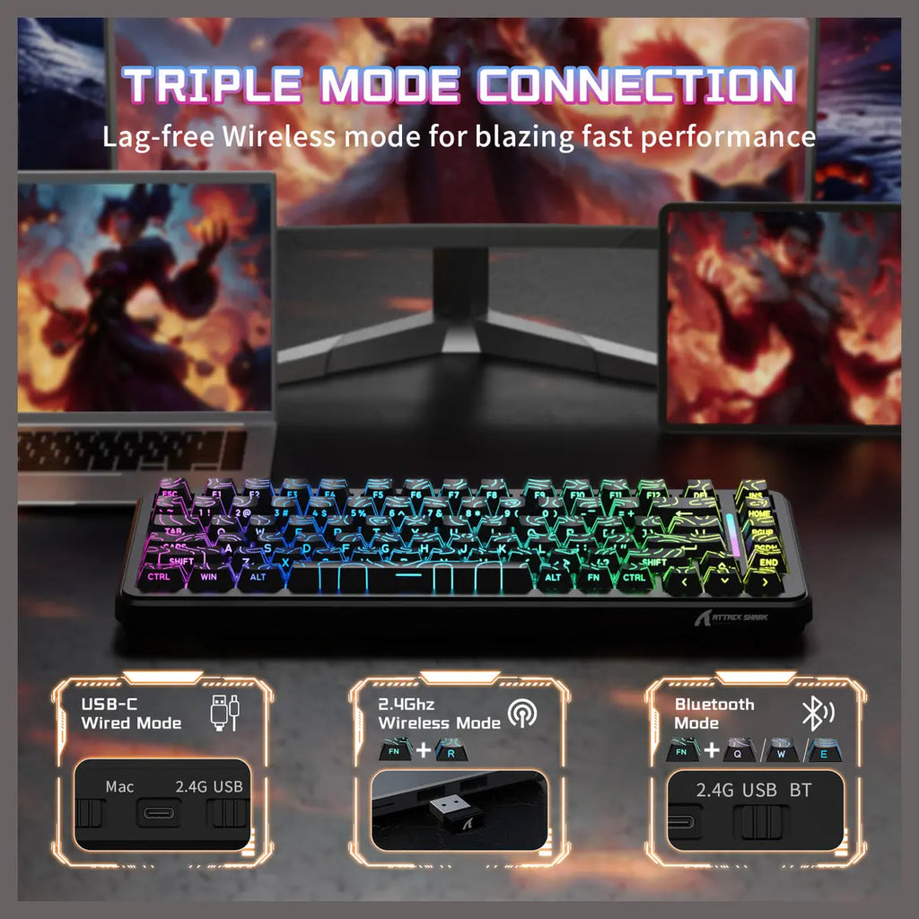 ATTACK SHARK X82PRO HE Wireless Rapid Trigger Gaming Keyboard, 75% Layout Tri-Mode Magnetic Keyboard With 0.01mm RT Accuracy, Up to 8000Hz Polling Rate, Gorgeous RGB Backlight, Black Contours