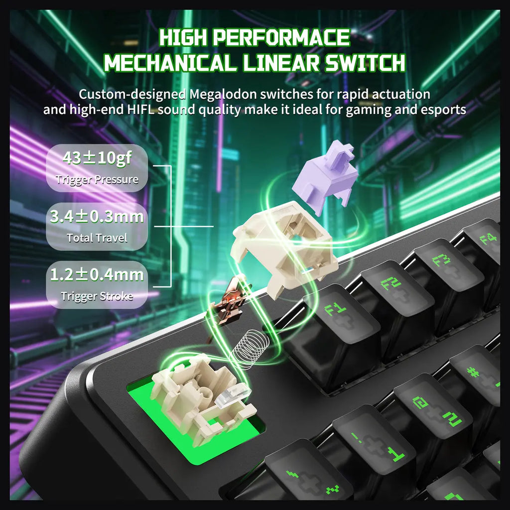 ATTACK SHARK X87 ULTRA Wireless Mechanical Keyboard, 8000Hz Polling Rate, 10000mAh Battery Up to 5000 Hours, Dot-Matrix Screen, 16.8M RGB, Tri-Mode 2.4G Wireless Bluetooth Wired, Hot-Swappable, Shadow Jade
