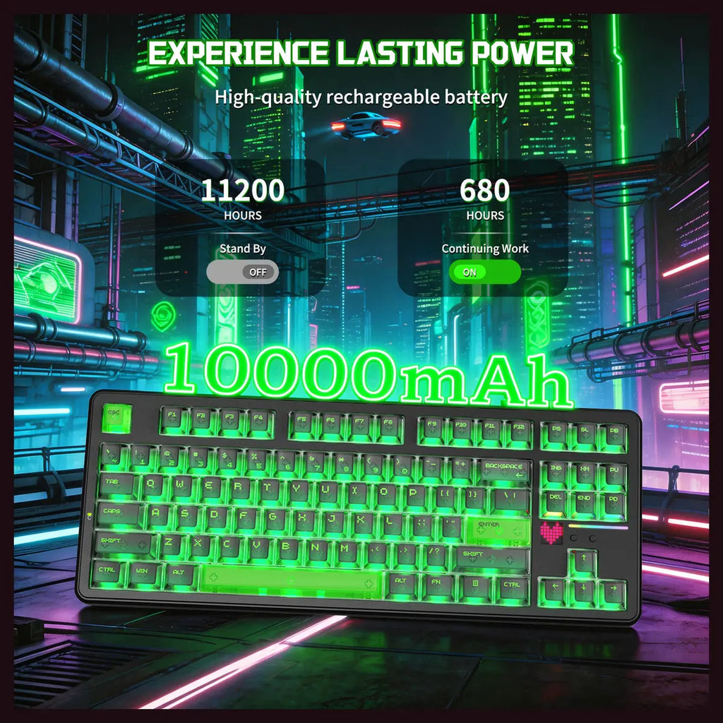 ATTACK SHARK X87 ULTRA Wireless Mechanical Keyboard, 8000Hz Polling Rate, 10000mAh Battery Up to 5000 Hours, Dot-Matrix Screen, 16.8M RGB, Tri-Mode 2.4G Wireless Bluetooth Wired, Hot-Swappable, Shadow Jade