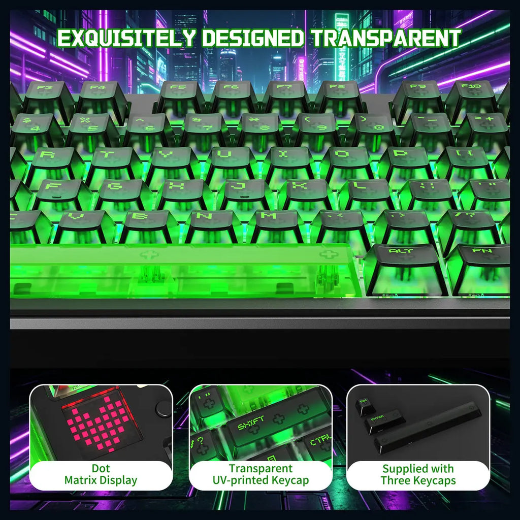 ATTACK SHARK X87 ULTRA Wireless Mechanical Keyboard, 8000Hz Polling Rate, 10000mAh Battery Up to 5000 Hours, Dot-Matrix Screen, 16.8M RGB, Tri-Mode 2.4G Wireless Bluetooth Wired, Hot-Swappable, Shadow Jade