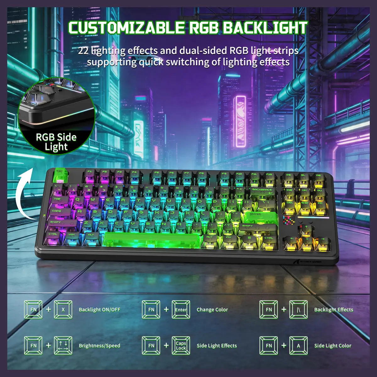 ATTACK SHARK X87 ULTRA Wireless Mechanical Keyboard, 8000Hz Polling Rate, 10000mAh Battery Up to 5000 Hours, Dot-Matrix Screen, 16.8M RGB, Tri-Mode 2.4G Wireless Bluetooth Wired, Hot-Swappable, Shadow Jade