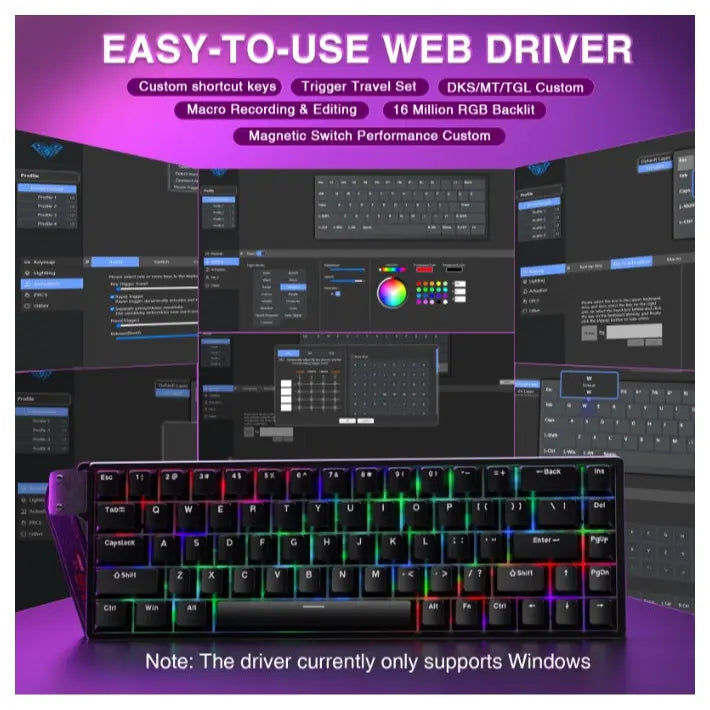 AULA WIN68 HE Wired Magnetic Keyboard, 60% 68-Key Layout, Hall Effect Magnetic Switches, Hot-Swappable Magnetic Sockets, 8000Hz Polling Rate, USB-C Wired, South-Facing RGB, Black