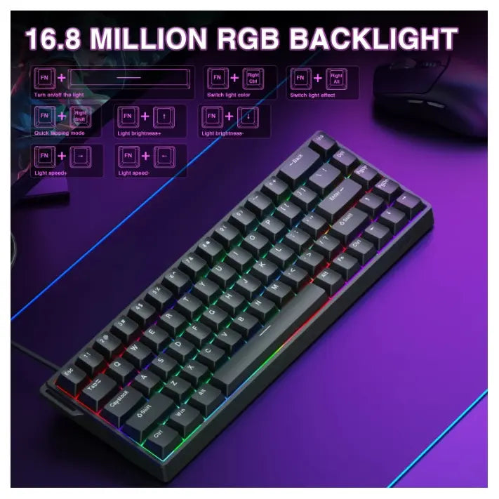 AULA WIN68 HE Wired Magnetic Keyboard, 60% 68-Key Layout, Hall Effect Magnetic Switches, Hot-Swappable Magnetic Sockets, 8000Hz Polling Rate, USB-C Wired, South-Facing RGB, Black