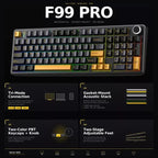 AULA F99 Pro Mechanical Gaming Keyboard, 99-Key, Tri-Mode Wireless Bluetooth 5.0 2.4GHz and USB-C, Hot Swappable Nimbus Switches, Gasket Mount, RGB, 8000mAh Battery, Knob