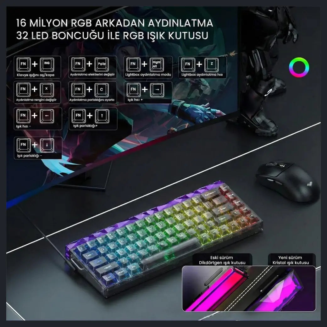 Aula Hero68 HE Magnetic Keyboard, Jade King Magnetic Hall Effect Switch, 8000Hz Polling Rate, Rapid Trigger, Hot Swap, 16.8M RGB, TKL 60% Layout, USB Type-C, Transparent Black