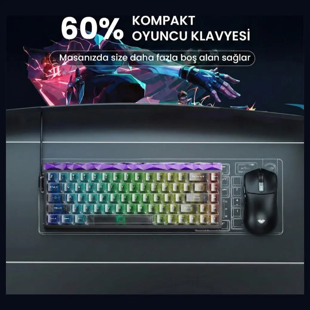Aula Hero68 HE Magnetic Keyboard, Jade King Magnetic Hall Effect Switch, 8000Hz Polling Rate, Rapid Trigger, Hot Swap, 16.8M RGB, TKL 60% Layout, USB Type-C, Transparent Black