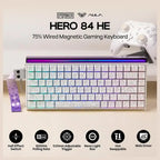 AULA HERO84 HE 84-Key Wired Hall Effect Magnetic Gaming Keyboard, 8K Polling Rate, 0.125ms Ultra-Low Latency, RGB Neon Lightbox, Custom Actuation, Black King Magnetic Switch, White Contour