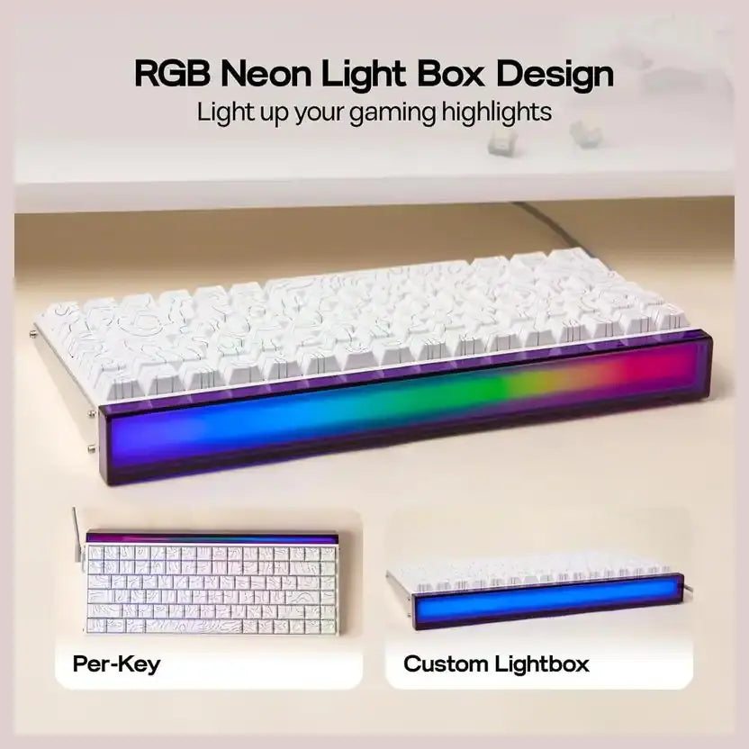 AULA HERO84 HE 84-Key Wired Hall Effect Magnetic Gaming Keyboard, 8K Polling Rate, 0.125ms Ultra-Low Latency, RGB Neon Lightbox, Custom Actuation, Black King Magnetic Switch, White Contour