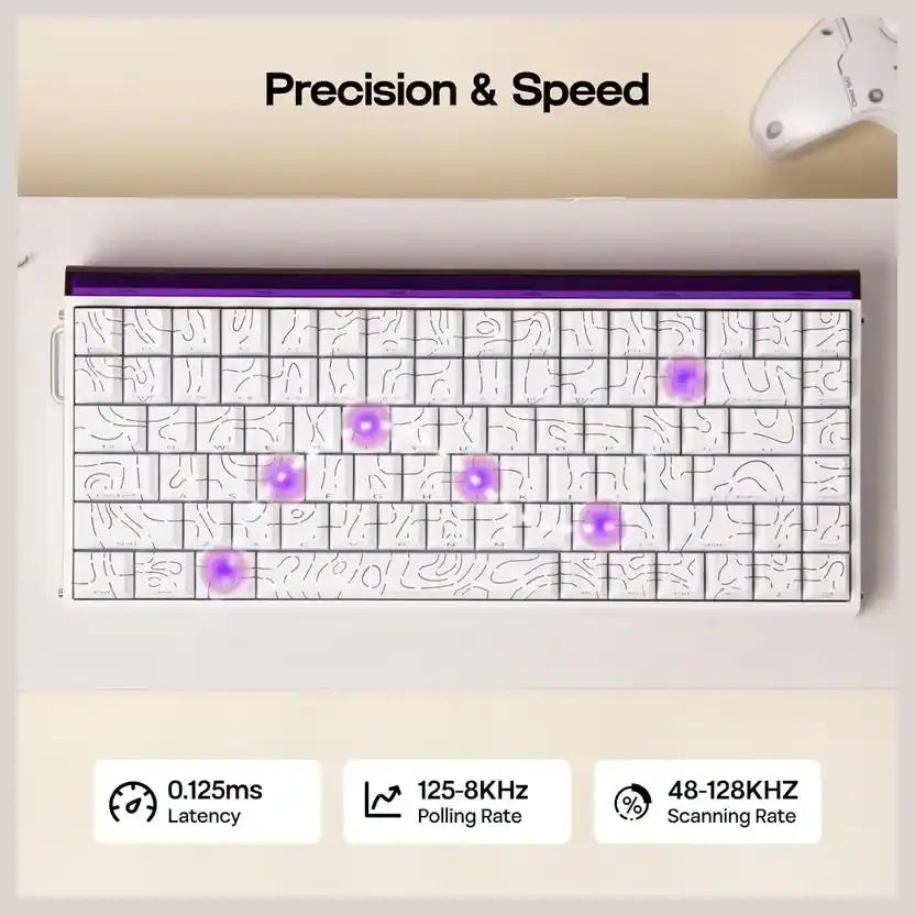AULA HERO84 HE 84-Key Wired Hall Effect Magnetic Gaming Keyboard, 8K Polling Rate, 0.125ms Ultra-Low Latency, RGB Neon Lightbox, Custom Actuation, Black King Magnetic Switch, White Contour