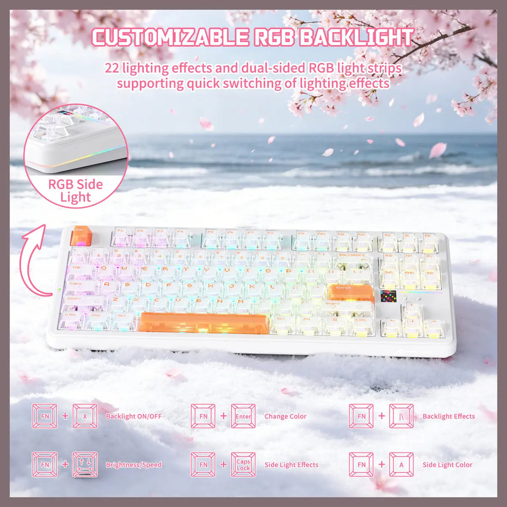 ATTACK SHARK X87 Ultra Wireless Mechanical Keyboard With 8K Wireless Receiver, 8000Hz Polling Rate, 10000mAh Battery Up to 5000 Hours, Dot-Matrix Screen, Hot-Swappable, Iced Orange
