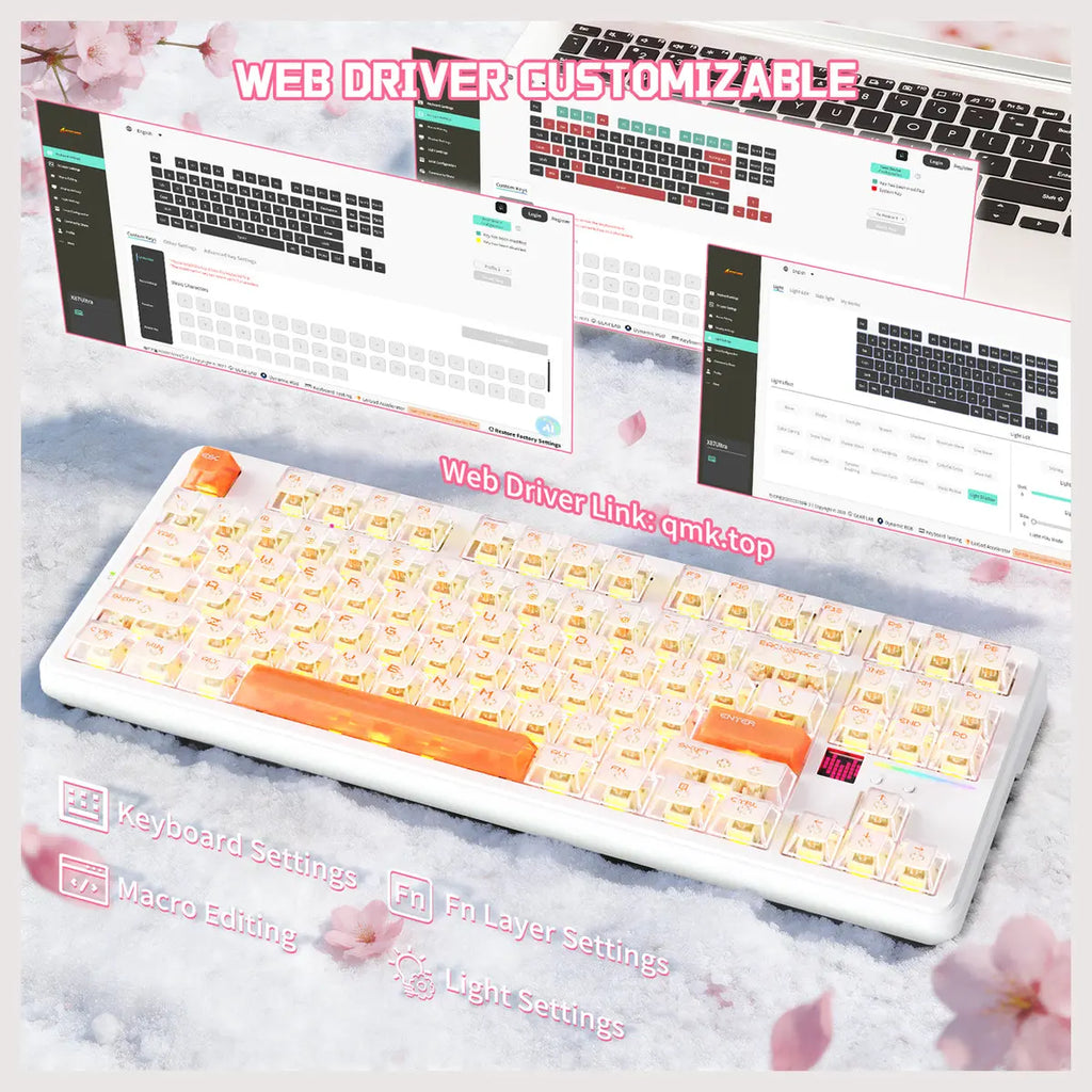 ATTACK SHARK X87 Ultra Wireless Mechanical Keyboard With 8K Wireless Receiver, 8000Hz Polling Rate, 10000mAh Battery Up to 5000 Hours, Dot-Matrix Screen, Hot-Swappable, Iced Orange