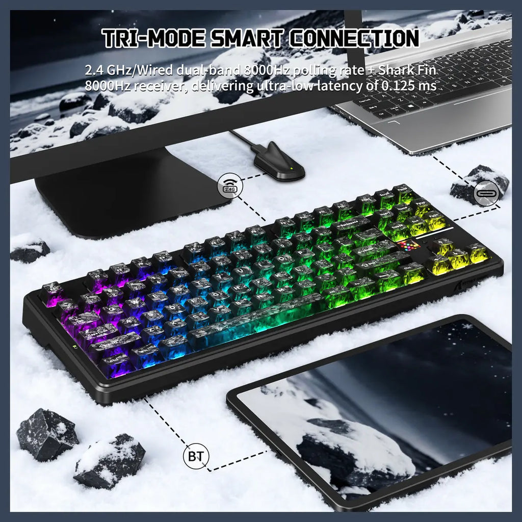 ATTACK SHARK X87 ULTRA Wireless Mechanical Keyboard, Tri-Mode 2.4G Wireless Bluetooth Wired, 8000Hz Polling Rate, 10000mAh Battery Up to 5000 Hours, Dot-Matrix Screen, Hot-Swappable, Ink Shadow