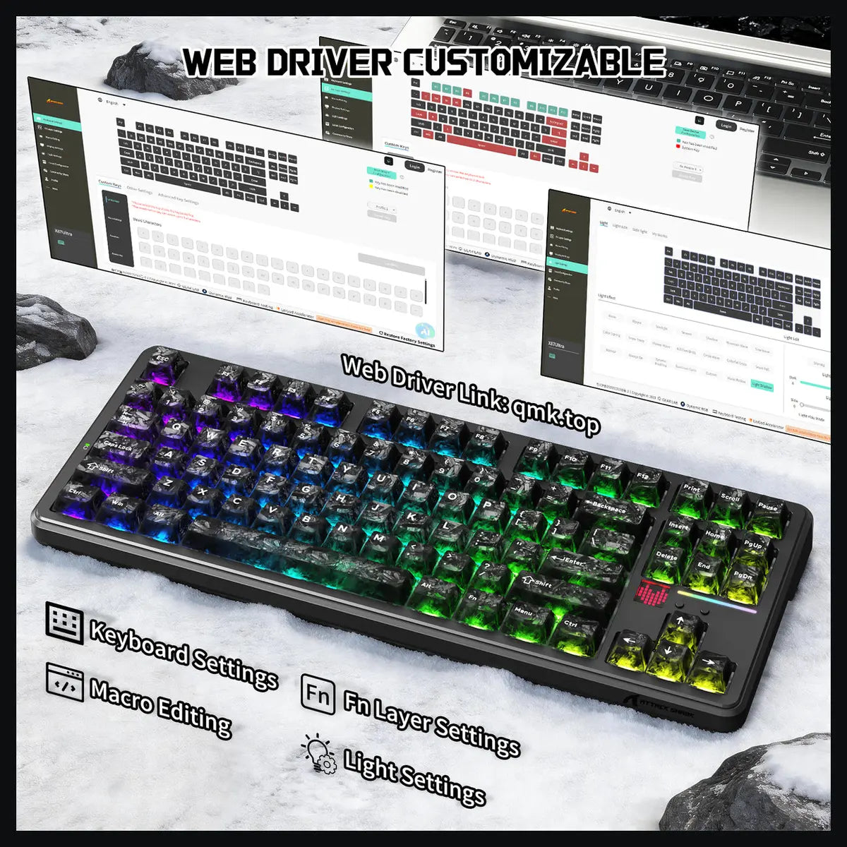 ATTACK SHARK X87 ULTRA Wireless Mechanical Keyboard, Tri-Mode 2.4G Wireless Bluetooth Wired, 8000Hz Polling Rate, 10000mAh Battery Up to 5000 Hours, Dot-Matrix Screen, Hot-Swappable, Ink Shadow