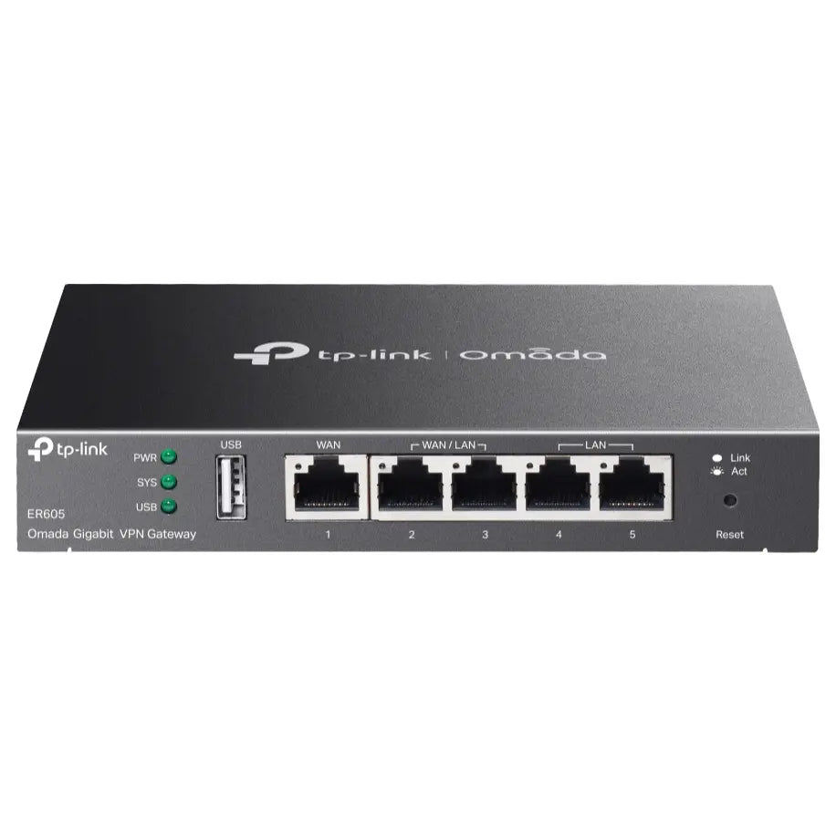 TP-Link ER605 Omada Gigabit VPN Gateway, Five Gigabit Ports, Up to 3 WAN Ethernet Ports, 1 USB WAN Port for Mobile Broadband, Ver 2.30