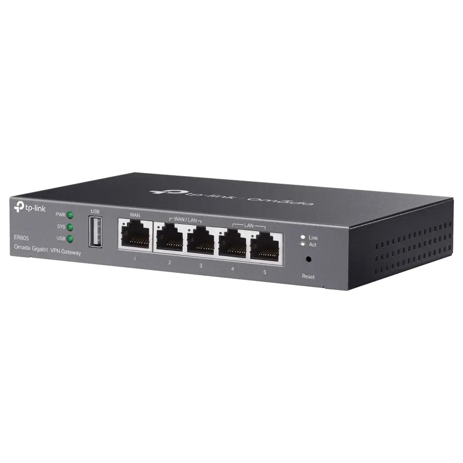 TP-Link ER605 Omada Gigabit VPN Gateway, Five Gigabit Ports, Up to 3 WAN Ethernet Ports, 1 USB WAN Port for Mobile Broadband, Ver 2.30