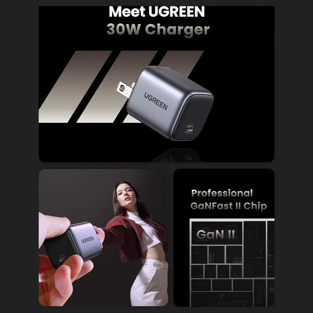 UGREEN X513 30W USB-C GaN Fast Charger, PD3.0 QC4.0 PPS, Foldable US Plug, 100-240V, Model 55530