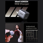 UGREEN X513 30W USB-C GaN Fast Charger, PD3.0 QC4.0 PPS, Foldable US Plug, 100-240V, Model 55530