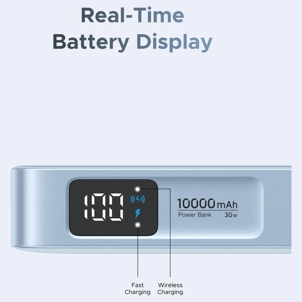 UGREEN MagFlow Power Bank Magnetic Wireless 10000mAh, Qi2 Certified 25W Wireless Charging, 30W Built-in USB-C Cable, 17 Powerful Magnets, Blue 65958B
