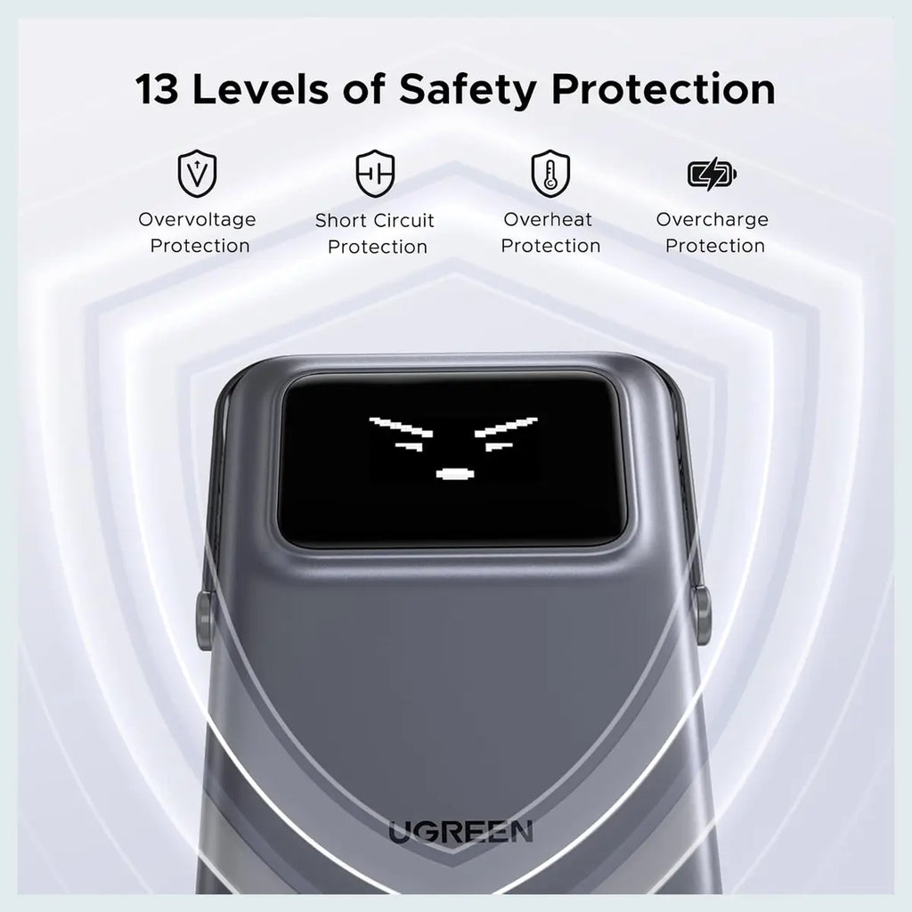 UGREEN Uno Magnetic Wireless Power Bank 10000mAh, Qi 7.5W Wireless, PD 20W USB C, Foldable Stand, TFT Display, MagSafe Compatible, Black 45327