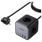 Ugreen DigiNest Cube Power Strip, 3 Sockets, 2 USB-C Up To 65W, 2 USB-A Up To 22.5W, 1.8M Cable, EU Plug Standard, Model 60113-CD268, Black