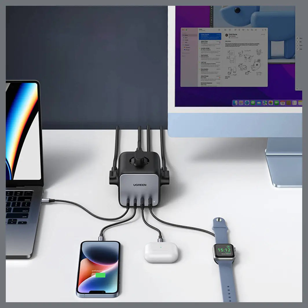 Ugreen DigiNest Cube Power Strip, 3 Sockets, 2 USB-C Up To 65W, 2 USB-A Up To 22.5W, 1.8M Cable, EU Plug Standard, Model 60113-CD268, Black