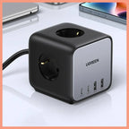 Ugreen DigiNest Cube Power Strip, 3 Sockets, 2 USB-C Up To 65W, 2 USB-A Up To 22.5W, 1.8M Cable, EU Plug Standard, Model 60113-CD268, Black