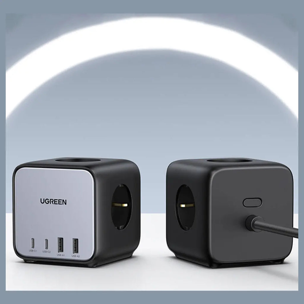 Ugreen DigiNest Cube Power Strip, 3 Sockets, 2 USB-C Up To 65W, 2 USB-A Up To 22.5W, 1.8M Cable, EU Plug Standard, Model 60113-CD268, Black