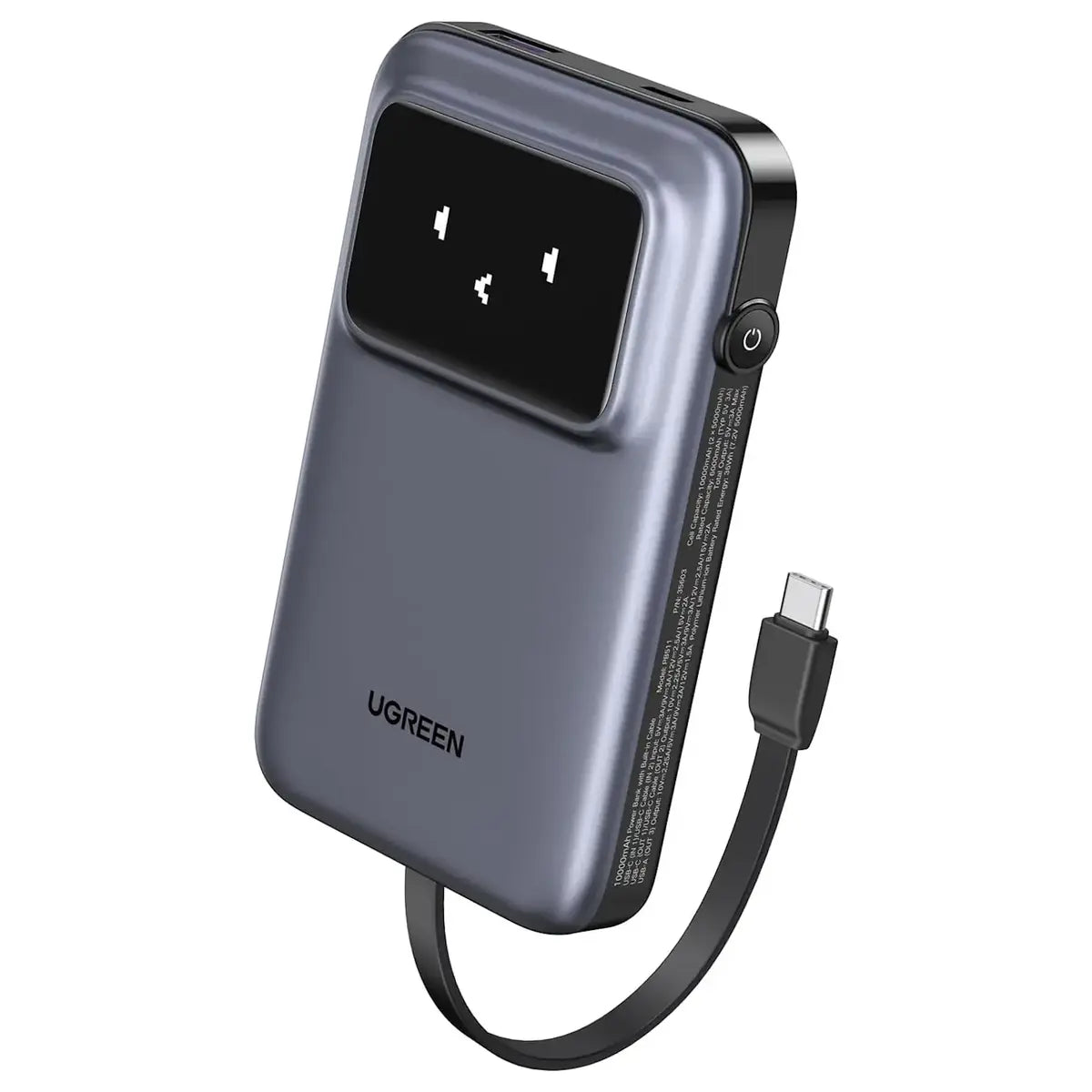 UGREEN Uno Power Bank 10000mAh 30W, PD Fast Charging, Built-in USB-C Cable, TFT Digital Display, Triple-Port Design, 35603B PB511