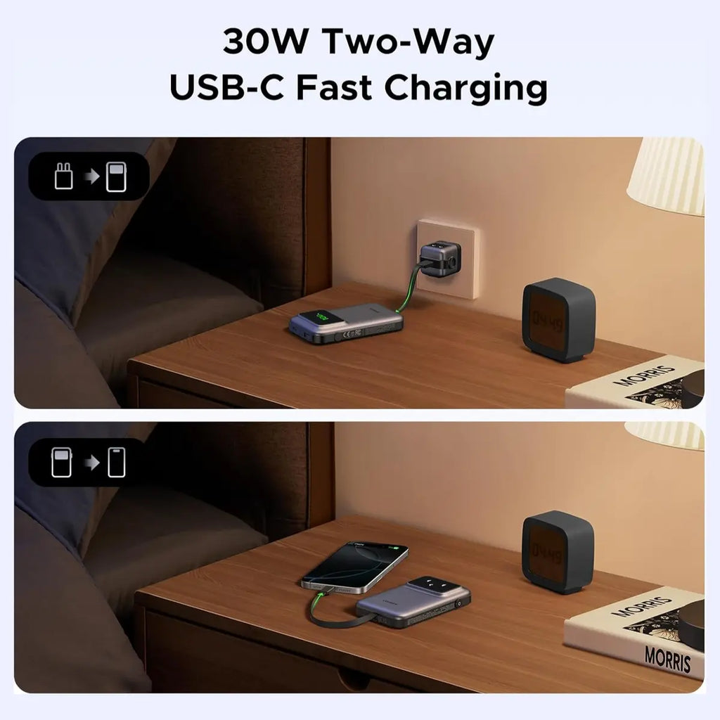 UGREEN Uno Power Bank 10000mAh 30W, PD Fast Charging, Built-in USB-C Cable, TFT Digital Display, Triple-Port Design, 35603B PB511