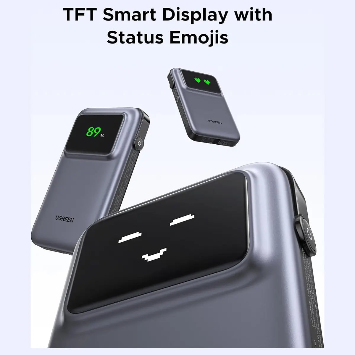 UGREEN Uno Power Bank 10000mAh 30W, PD Fast Charging, Built-in USB-C Cable, TFT Digital Display, Triple-Port Design, 35603B PB511