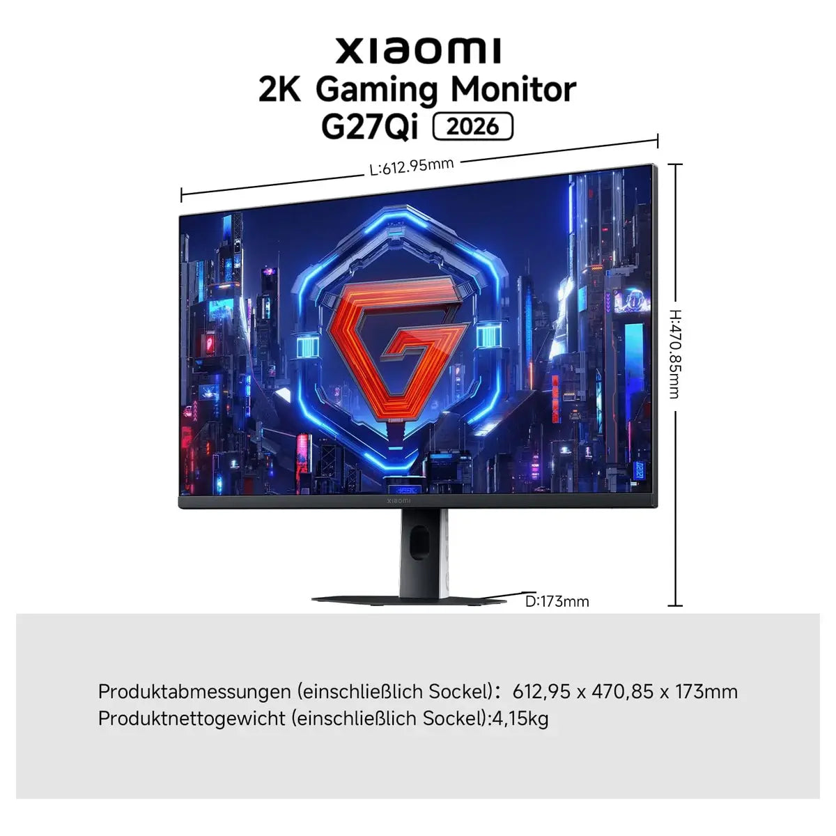 XIAOMI G27Qi 2026 27 Inch 2K Gaming Monitor, 2560 x 1440 QHD, IPS LED, 200Hz, 1ms GTG, FreeSync Premium, HDR400, 100% sRGB, 95% DCI-P3
