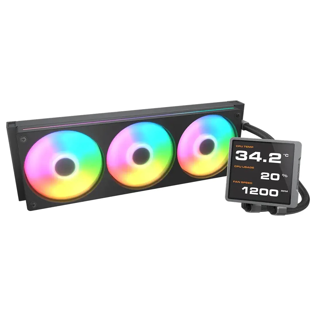 Cougar Poseidon Vistek Pro ARGB 360 AIO 3.95-inch IPS TFT LCD 720x720 60Hz, Single-Frame PWM Fans, 360mm Liquid CPU Cooler, Black