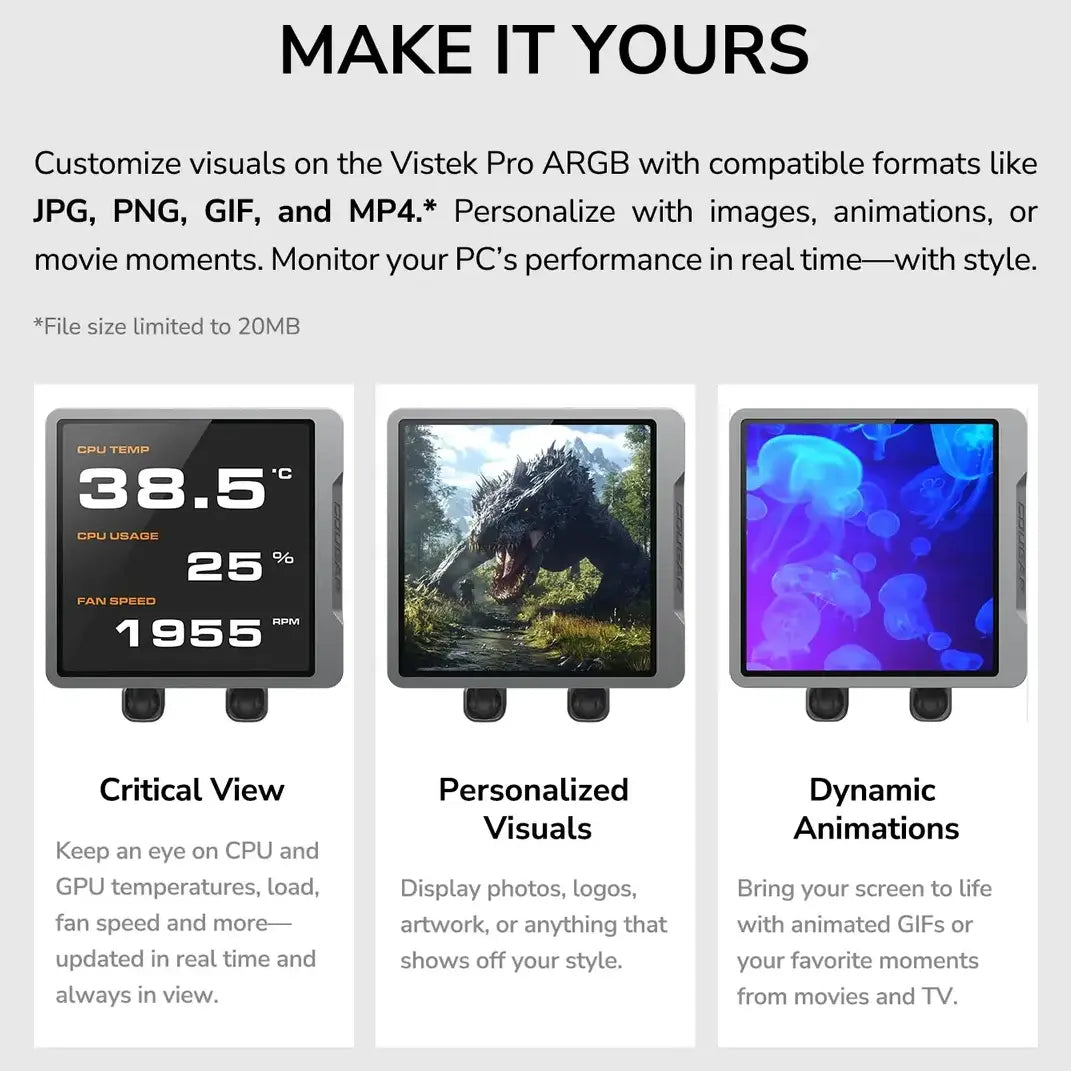 Cougar Poseidon Vistek Pro ARGB 360 AIO 3.95-inch IPS TFT LCD 360mm Liquid CPU Cooler, White