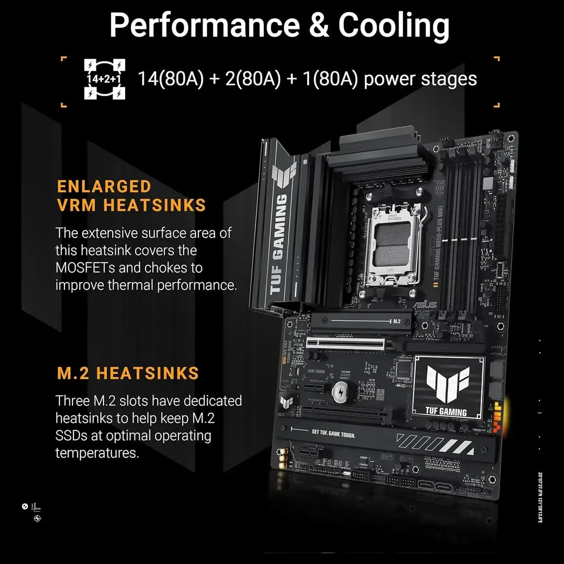 Asus TUF GAMING B850-PLUS WIFI ATX Motherboard, AMD AM5 B850, DDR5 8000+MT/s, PCIe 5.0, 3x M.2, Wi-Fi 7, 2.5Gb LAN, DisplayPort and HDMI, USB 10Gbps and 20Gbps Type-C