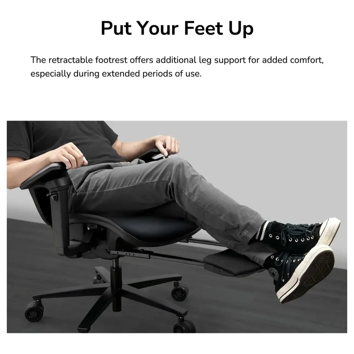 Cougar Speeder Neo Ergonomic Gaming Chair, Chenille Yarn Mesh Fabric, Multi-Layer Cushioning, 3D Hyperrotation Armrest, Retractable Footrest, Black