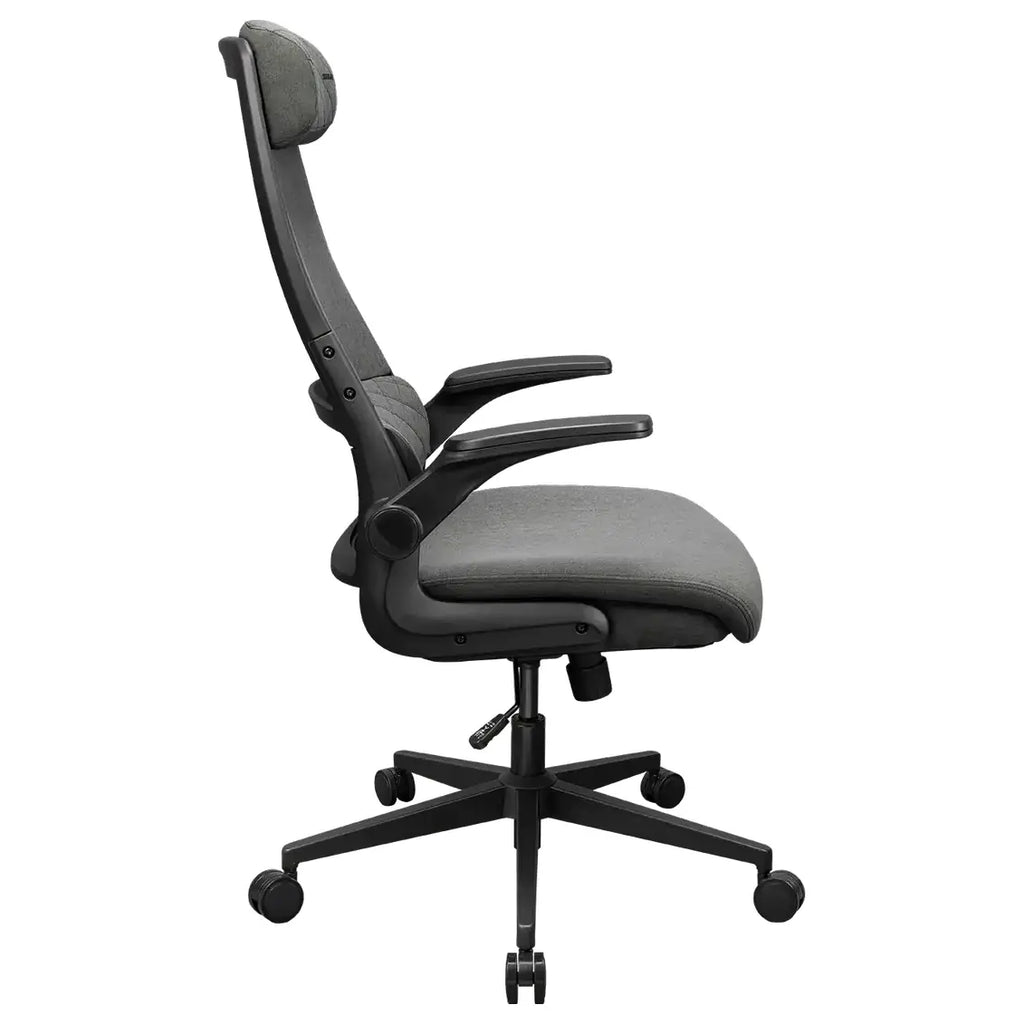 Cougar STRYDER Ergonomic Chair, Imitation Linen Upholstery, Adjustable Headrest, Multi-Density Foam Seat, Ergonomically Contoured Lumbar Zone, Class 4 Gas Lift Cylinder, Gray