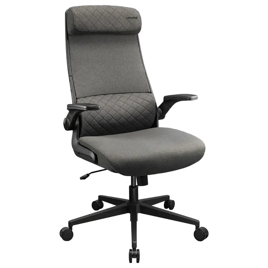 Cougar STRYDER Ergonomic Chair, Imitation Linen Upholstery, Adjustable Headrest, Multi-Density Foam Seat, Ergonomically Contoured Lumbar Zone, Class 4 Gas Lift Cylinder, Gray