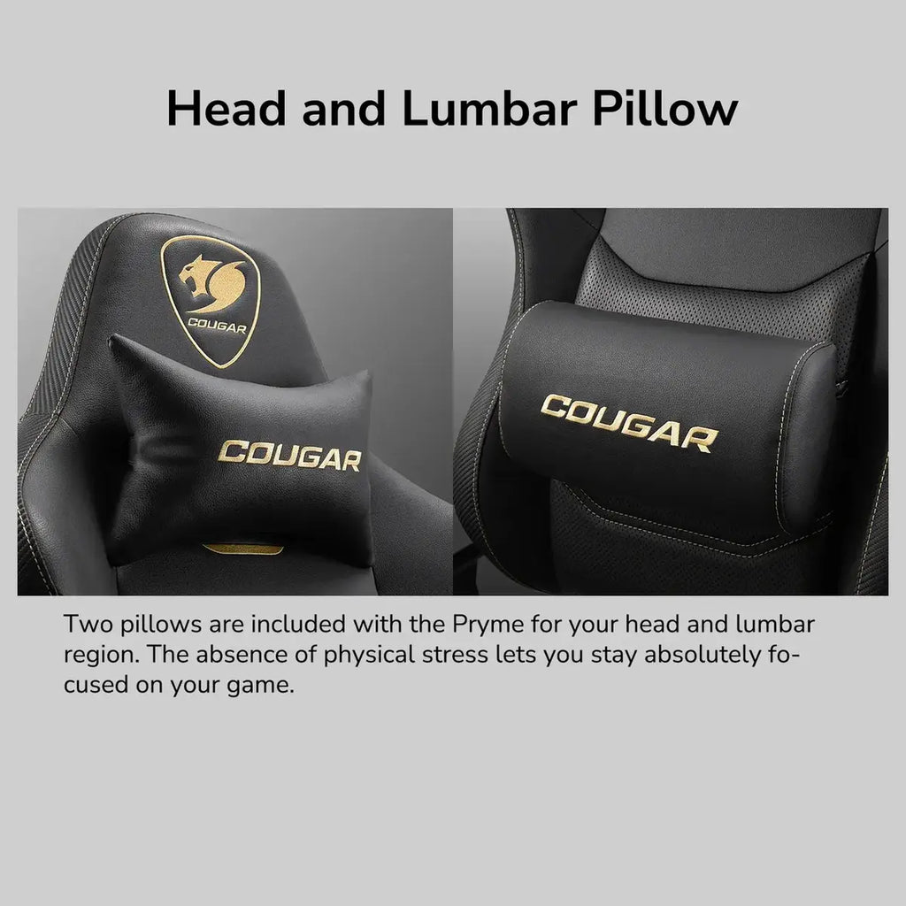 Cougar PRYME Gaming Chair, Linen Fabric Upholstery, Tunable Seat Depth, High-Back Support, 3D Armrest, Lumbar and Head Pillow, Gold F