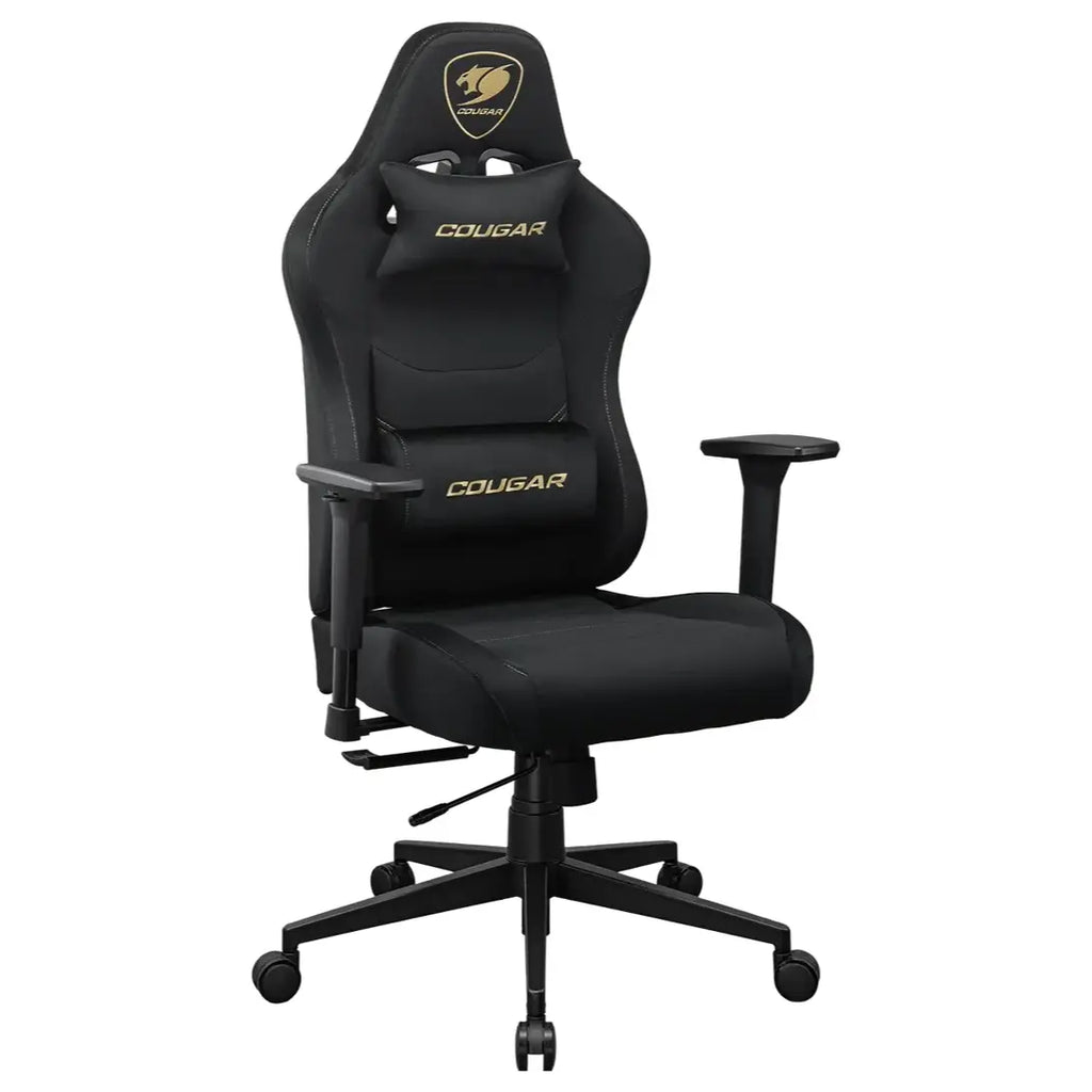 Cougar PRYME Gaming Chair, Linen Fabric Upholstery, Tunable Seat Depth, High-Back Support, 3D Armrest, Lumbar and Head Pillow, Gold F
