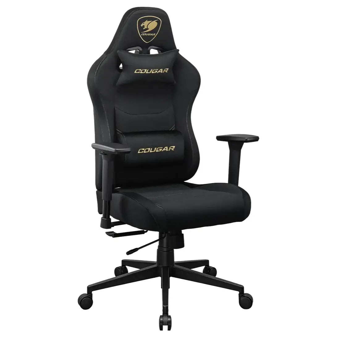 Cougar PRYME Gaming Chair, Linen Fabric Upholstery, Tunable Seat Depth, High-Back Support, 3D Armrest, Lumbar and Head Pillow, Gold F