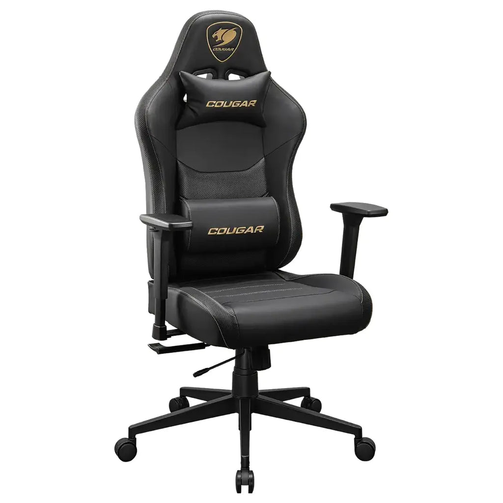 Cougar PRYME Gaming Chair, PVC Leather, 3D Armrest, Tunable Seat Depth, Lumbar and Head Pillow, Gold
