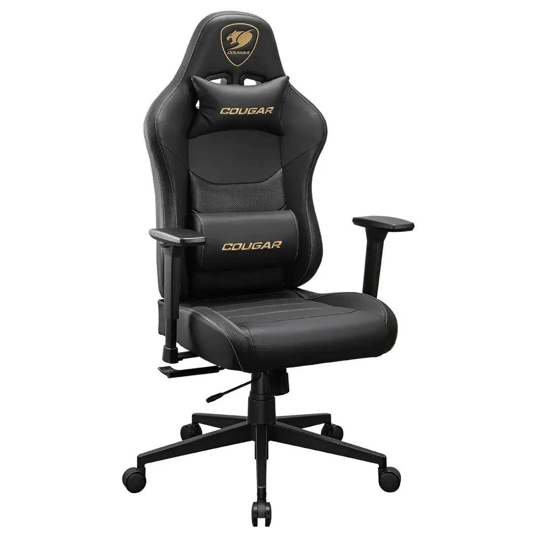 Cougar PRYME Gaming Chair, PVC Leather, 3D Armrest, Tunable Seat Depth, Lumbar and Head Pillow, Gold